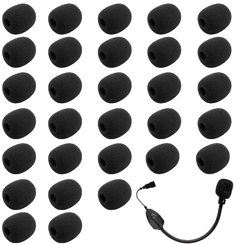 VEGCOO 30 Piezas Esponja Microfono, Negro Funda de Espuma para Micrófono, Pequeño Protector Antiviento Micrófono para Aula, Escenario,Sala Conferencias