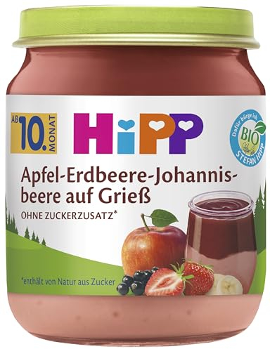 HiPP Bio Dessert Apfel-Erdbeere-Johannisbeere auf Grieß, 6 x 200g