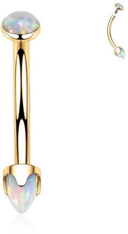 Rook Tragus Daith Earring Gold Augenbrauenringe Augenbrauenpiercing Schmuck Augenbrauenstab G23 Titanium Belly Button Rings Navel Rings 16G 10mm White Opal