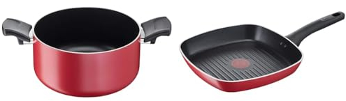 Lagostina Cucina Mediterranea Casseruola Fonda 2 Maniglie Antiaderente in Alluminio Ø 24 cm & Grill Antiaderente in Alluminio 26x26 cm, Induzione, Gas e Forno