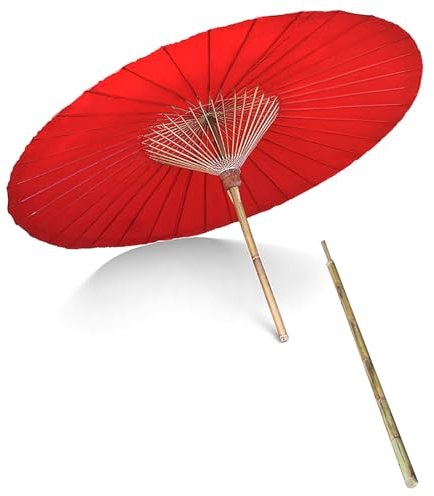 Parasol de jardin chinois rond en bambou 200cm, parapluie rétro Shanghai, impermeable, Protection Solaire UPF50 +, parasol d'extérieur, rouge