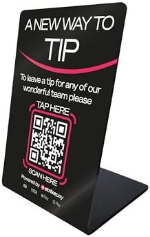 Strikepay Cashless Kipp-Mini-Display-Ständer – konform mit neuen Kippgesetzen – kontaktlose Zahlungen – einfach auf das Telefon tippen, um Mitarbeiter direkt zu benachrichtigen, Größe A7