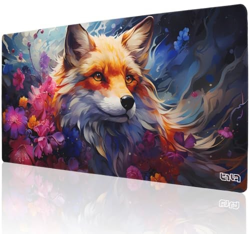 Tilt Gaming Mauspad 1000x500 mm - 4 mm rutschfeste Schreibtischunterlage Groß - Speed-Oberfläche & HD-Druck - Maschinenwaschbar Mousepad XXL für Gaming und Büro - Floral Fox Desk Mat