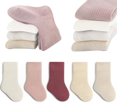 QIYIENDIAN Calzini in cotone morbido 5 paia di calzini elastici colori solidi bambini Ragazzi Ragazze（Pink,6-12M