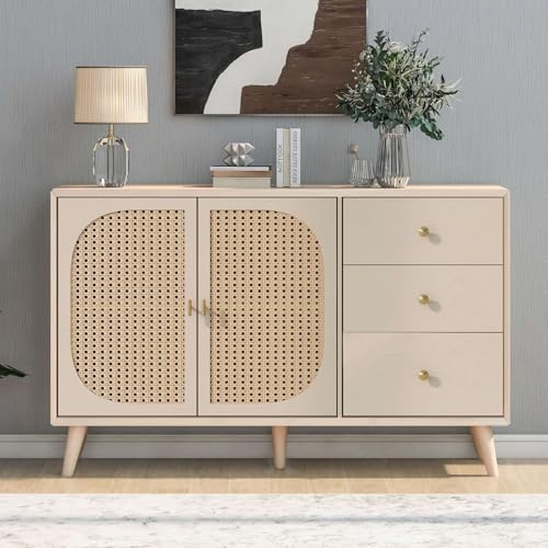 PUGSDRLY Buffet avec 3 Tiroirs et 2 Portes,Commode,Meuble Rangement Salon,Moderne Commode Chambre pour de Multiples Scénarios,Buffet Salle a Manger (Buffet-E)