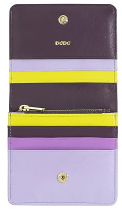 DUDU Portafoglio Donna Piccolo in Pelle Schermato RFID Colorato Ultra Compatto con Zip Interna e 8 Porta Carte Tessere Deep purple