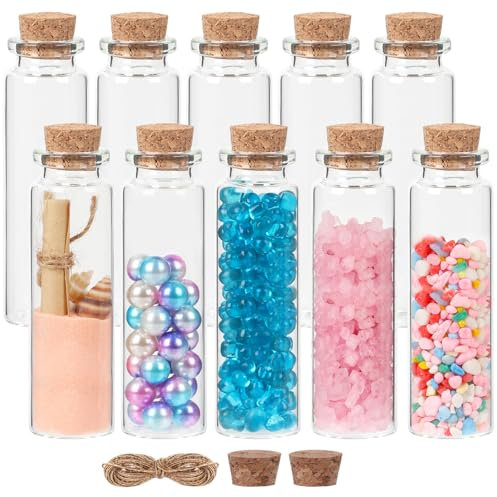 TOEKSIX 10PCS Small Glass Bottles with Cork Lids - Mini Empty Jars for DIY Crafts, Wedding Decor, Message & Potion Bottles (22x70mm)