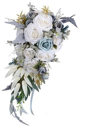 Harilla Romantic Wedding Bouquets for Bride Artificial Roses Bunch Floral Holding Bouquet for Anniversary Home Decor Photography Photo Props,White