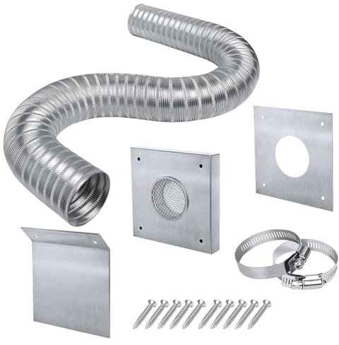 Histos Kit d'aspiration d'air frais pour poêle à pellets, 2 x 60, kit d'air froid extérieur pour tuyau de poêle à pellets, tuyau de purge flexible en aluminium pour poêle