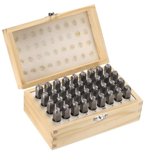 sourcing map 36-teiliges Metall-Stempel-Set, 8 mm, Stahl-Großbuchstaben- und Zahlenstanzer-Set (A-Z / 0-8 / &-Symbol), Sandstrahl-Stanzpresse zum Bedrucken von Metall, Kunststoff, Holz, Leder