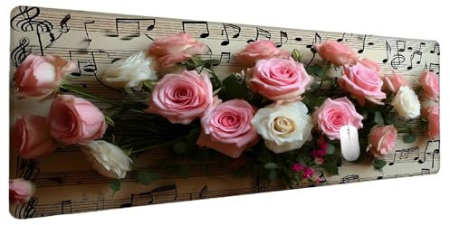 Mauspad XXL Groß 800x300mm Rosa Mousepad Rose, Schreibtischunterlage Gaming Mauspad, Wasserdicht rutschfeste Mouse Pad Genähte Kanten Schreibtisch Zubehör Deko Verbessert Präzision Geschwindigkei G-5