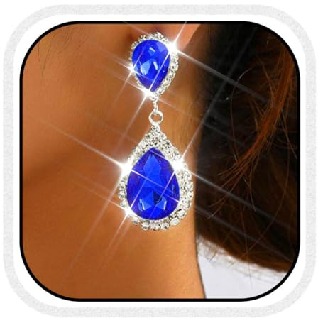 Unicra Teardrop Hochzeit Ohrringe Dunkelblau Strass Braut Ohrringe Kristall baumelnden Schmuck für Frauen und Bräute (Dunkelblau)