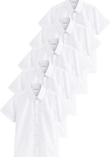 NEXT Jungen Kurzärmelige Hemden, 5er-Pack Weiß Numeric_140