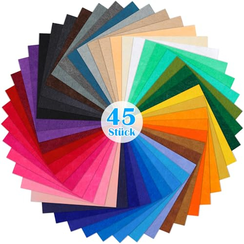 Doxiru Bunter Filzstoff, 45 Farben Filzplatten zum Basteln 20 x 20cm Bastelfilz, Polyester Filzstoff zum Basteln DIY Bastelstoff Filzplatten Set zum, Nähen, manuelle Dekoration