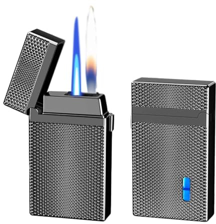 bcdef Intelligentes sprachgesteuertes Induktions-Doppelflammenfeuerzeug, Vier Zündmodi, Winddichte Jetflamme, mit sichtbarem transparentem Luftfenster, Metall-Flip-Top-Feuerzeuge(Black 2)