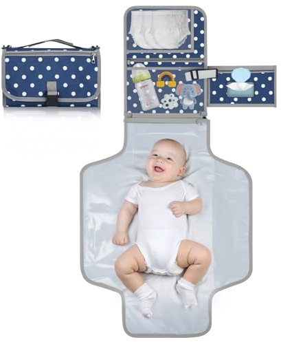 Romon Wickelauflage, Baby Windeltasche, Wickelunterlage Abwaschbar Unterwegs Waschbare Blau, Faltbare und Abnehmbare Aufbewahrungstasche für Babywindeln und Windeltasche für Unterwegs