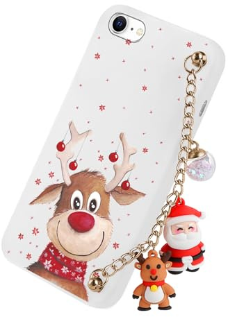 Yoedge Weihnachten Handyband Handyhülle für iPhone 8/7/SE 2020/SE 2022 Hülle mit Band, Weihnachts Motiv Winter Schutzhülle mit Muster Elch, Weich Silikon TPU Stoßfest Christmas Xmas Case, Weiß Hirsch