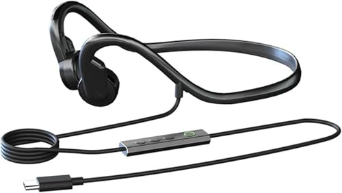 EIVOR Auriculares de conducción ósea con cable tipo C, auriculares deportivos de oreja abierta, IPX4 a prueba de sudor con micrófono para ciclismo y entrenamientos