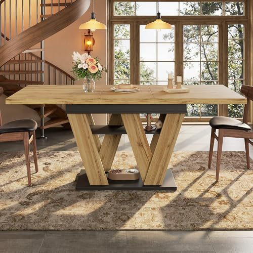 Easexcy Mesa de Comedor telescópica, Mesa de Cocina, Mesa Extensible, para Cocina y salón, Mesa de Comedor Color Madera (119-158,5×80cm, W)