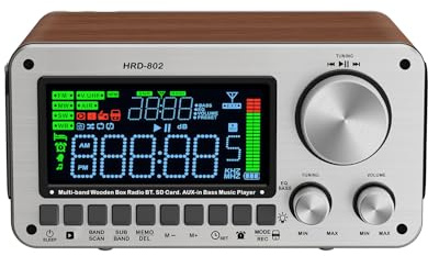 Docooler Multi-Band Smart Radio with BT 5.2, Dual Speakers, Portable Audio Player, TF Card Playback, HD Display, Alarm Clock, Sleep Mode, Built-in Battery - Wooden Radio for (HRD-802+