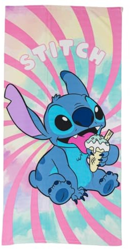 Aymax Disney Lilo & Stitch Mikrofaser Strandtuch/Badetuch XL 70x140 cm – schnelltrocknend, leicht & weich, 100% Polyester, buntes Stitch Motiv