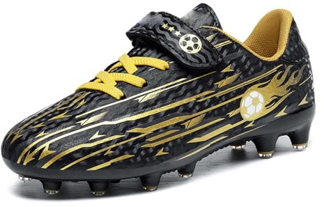 Low-Cut Kids Football Boots: Astro Turf Moulded Studs Soccer Shoes Anti-Slip Sport Trainers Sneakers Firm Ground Traction Laceless for Boys&Girls Outdoor Athletics Black 3