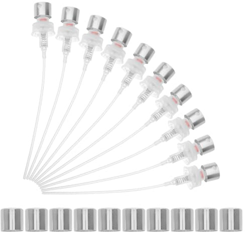 IMIKEYA 10pcs Silver Perfume Pump Replacement Spray Nozzles with Aluminum and Plastic Material Featuring Easy-to-use Pump and Precision Spray Design for DIY Perfume Creations