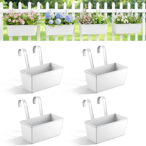 Yimomoyi Fioriera da Ringhiera da 26 cm, Confezione da 4 Fioriere Sospese per Piante da Esterno (Bianco)