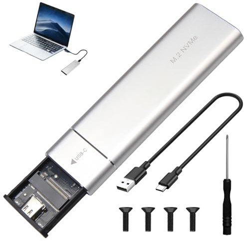 M.2 NVMe SSD Enclosure, NVMe to USB Adapter with USB 3.2 Gen2 10Gbps USB-C Adapter Support UASP&TRIM Compatible with M/B&M Key 2230/2242/2260/2280 SSDs Supports PCIe 3.0 and PCIe 4.0 SSD