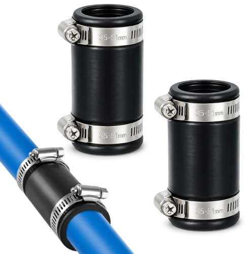 FePen 2 Stück Rohrverbinder, 50mm Flexible Muffe, Rohrkupplung Klemmbereich 36-42 mm, Rohrverbindungen für Rohrventilator, Kohlefilter, Starres Rohr, Stahlrohr