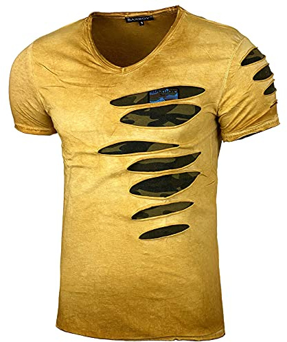 Herren Verwaschen Vintage Used Look Rundhals T-Shirt Kurzarm Hemd Slim Fit Design Fashion 053
