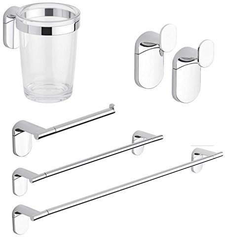 METAFORM Set Accessori Bagno Kit Completo Zero Cromo 5 Pezzi in Acciaio Cromato e ABS