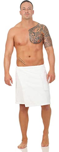 Class Home Collection Saunakilt Herren – Weiches Baumwolle Frottee Saunahandtuch mit Klettverschluss, ideal als Saunatuch, Saunazubehör, Hamamtuch, tragbare Badetuch für Sauna & Wellness, Weiß