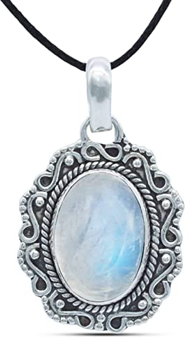 mantraroma Kettenanhänger 925 Silber Mondstein weißer Stein schimmer Edelstein Kettenanhänger Damen Sterling Silber Halskette Anhänger Geschenk (MAH-106-04)