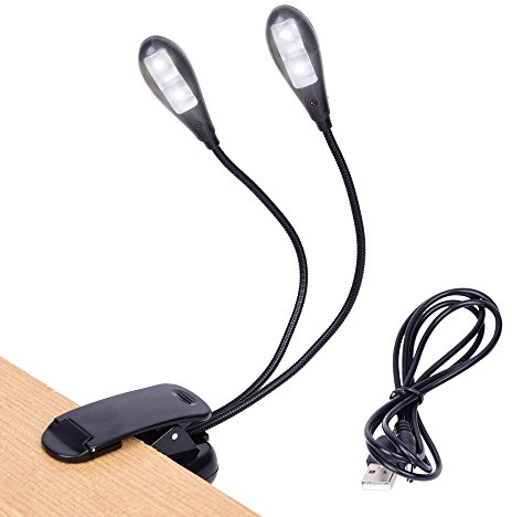 TEECOO Music Stand Light, Clip On Led Book Lights, USB and AAA Battery Operated, Reading Lamp in Bed, 4 Brightness Levels, Ideal for Bookworms, Piano Player, Kids, Travel (Dual Arm)