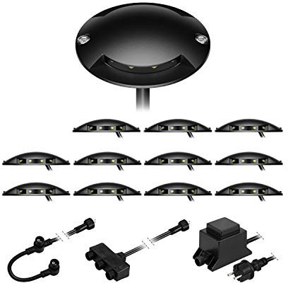 ledscom.de LED Boden-Aufbau-Leuchte Bunda, 2-flammig, schwarz für außen, befahrbar, warm-weiß, 12er Set