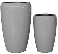 Wunderschöne & Hochwertige Pflanzvase im 2er Set / Blumenkübel - Fiberglas - Mit Einsatz – Indoor & Outdoor – Wetterbeständig & Frostsicher (2er Set: Höhe 70cm & 50cm, Glänzend Taupe)