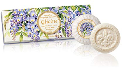 Glicine Runde Pflanzenseife mit Glyzinienduft, 3 x 100 g, italienische Handgemachte Florentino Seife