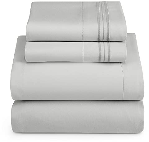 Hearth & Harbor RV Short Queen Size Sheets - 4 Piece Bed Sheet Set, Hotel Luxury Double Brushed Bed Sheets - Extra Soft Bedding Sheets & Pillowcases, Short Queen, Silver Grey