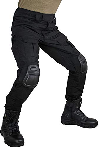 zuoxiangru Herren Multicam Taktische Hose Multi-Pockets Militär Camo Outdoor Airsoft Combat Jagdhose mit Knieschützern (schwarz, Tag 32)