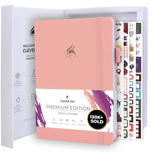 Clever Fox Planner Premium, Undated Weekly & Monthly Planner, Light Pink | Advanced planner with gift box & stickers, daily day organizer for women, men & entrepreneurs, A5 eco leather hard cover