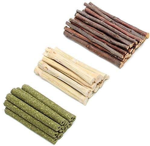 200g Mix Apple Sticks Hamster Rabbit Pet Chew Toys 3 Types of Combined, Guinea Pig Chew Molar Sticks Toys, Apple Branch, Timothy Stick, Sweet Bamboo for Rabbits, Hamster, Chinchilla(200g)
