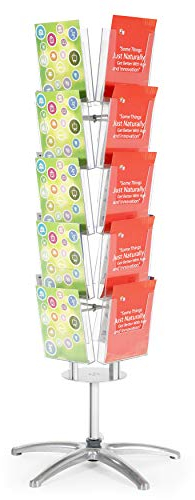 DISPLAY SALES Boden-Prospektständer Multiside Silber | Prospektständer mit DIN A4 Acryl Fächern | 10/15 / 20 Fächer (20 Fächer/Drehbar)