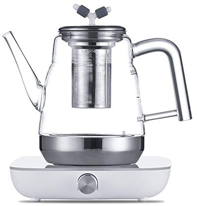 Sicurezza Bollitore in vetro elettrico, Bollitore per tè d'acqua da 1,2 litri, coperchio e fondo interni in acciaio inossidabile, spegnimento automatico, 1200 W, senza BPA Riscaldamento Rapido