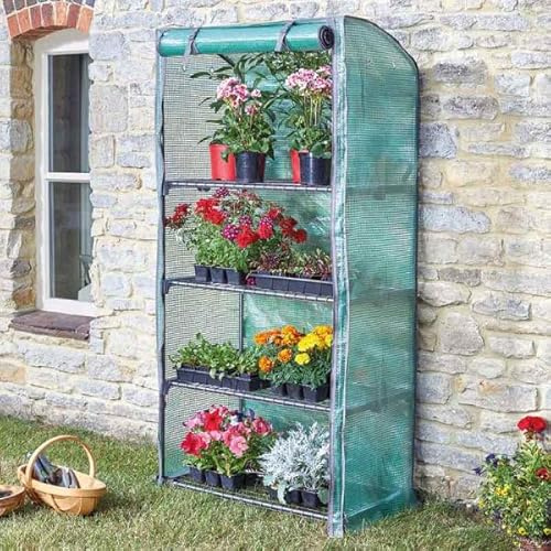 Garden Mile 1,5 m tragbares Gewächshaus, freistehend, Tomatengewächshaus, Outdoor, 4 Etagen, kleines Gewächshaus für Garten, rostbeständig, aufrollbar, mit Reißverschluss, Gewächshäuser für Tomaten