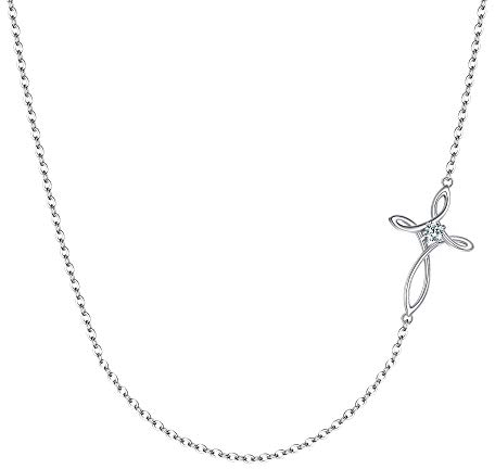 EVER FAITH Kreuz Halskette 925 Sterling Silber CZ Schmuck Religiöse Kirche seitwärts Keltischer Knoten Choker Kette für Damen, Mädchen