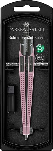 FABER-CASTELL 174421 - Schnellverstellzirkel Grip rose, inkl. Ersatzteilen und Zirkelminen, für Schule und Ausbildung