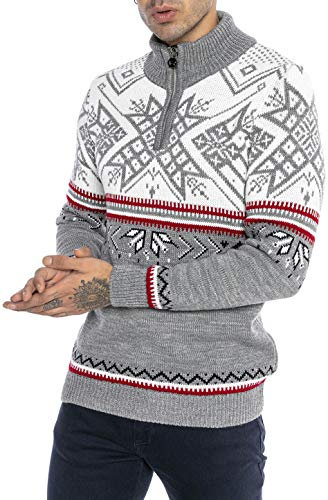 RED BRIDGE Pull tricoté pour Homme Chandail norvégien à col Montant Gris L