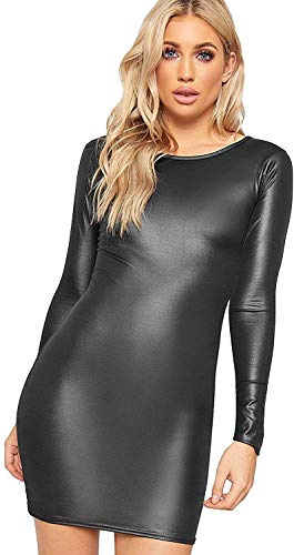 Candid Styles Womens Ladies Wet Look PVC Faux Leather Mini Midi Maxi Peplum Skater Skirts 8-26 (20-22, Bodycon Tunic)