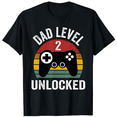 Funny New Dad Shirt Dad Level 2 Unlocked for 2 kids Gaming T-Shirt